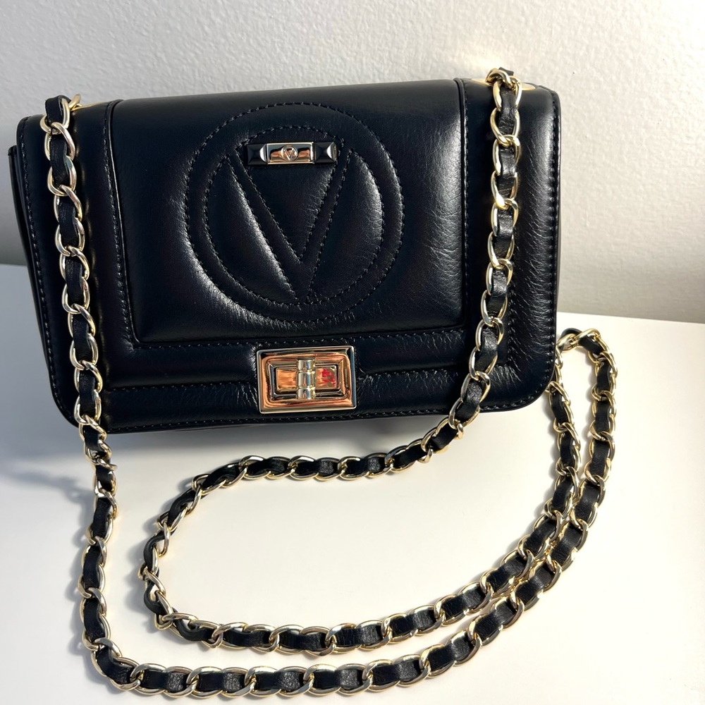 Mario Valentino Black Leather Chain Shoulder Bag